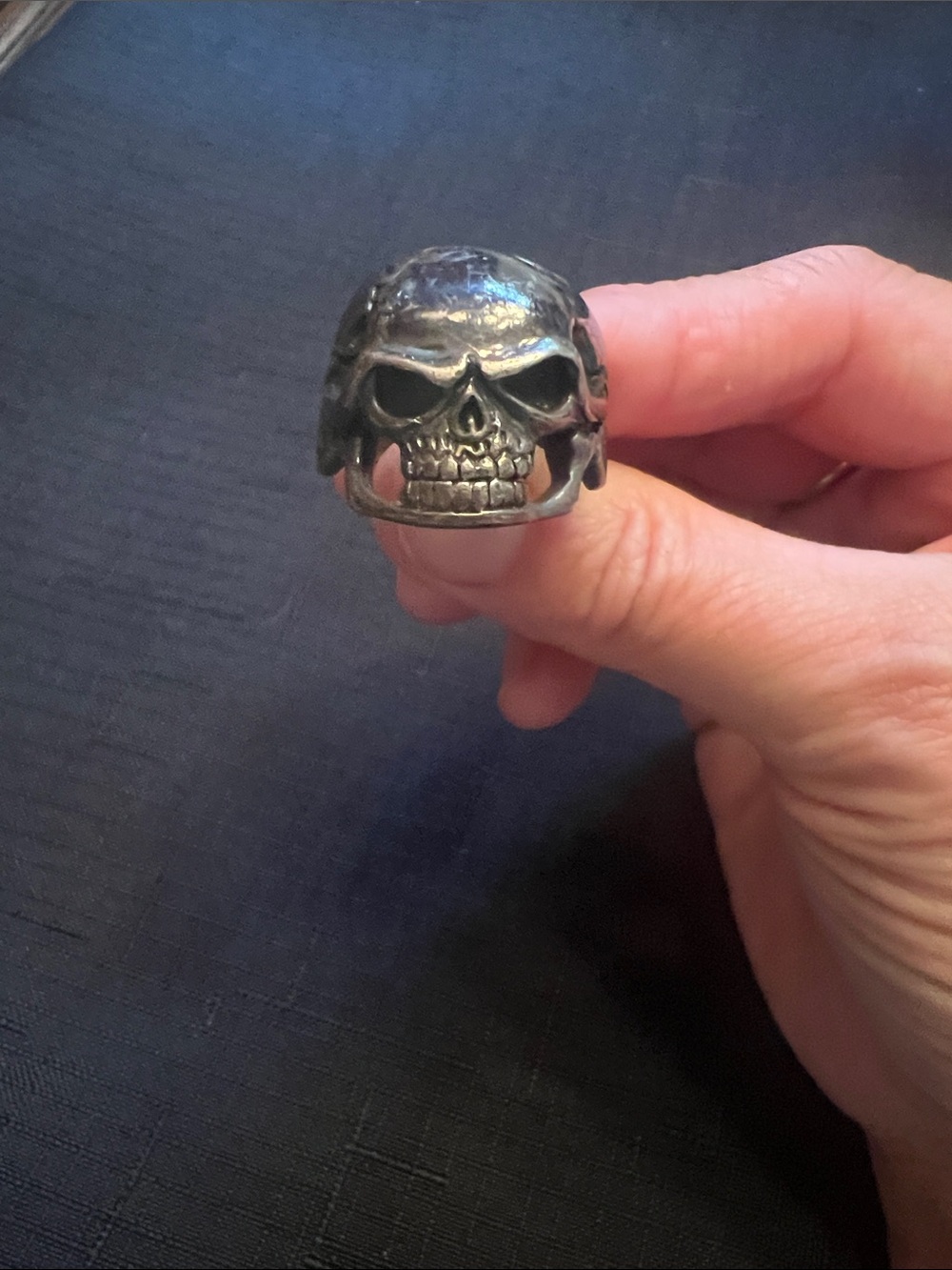 Men's Silver Skull Helmet Ring - Unbranded